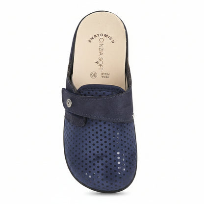 Pantofole Donna Cinzia Soft in Vera Pelle – Blu Elasticizzate Plantare Estraibile Taglie 36–41
