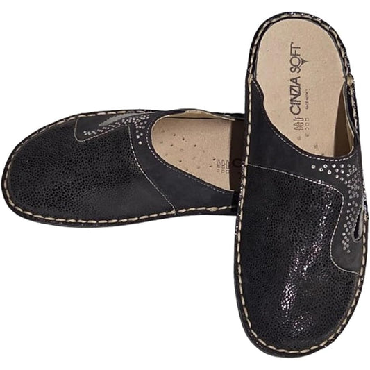 Cinzia Soft Pantofole Ciabatte Donna con Strass, Blu Navy, Vera Pelle, IM24088SD