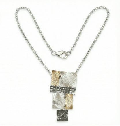 Flama Collana Donna con Pendente Geometrico, Acciaio Inox Anallergico, Argento e Oro