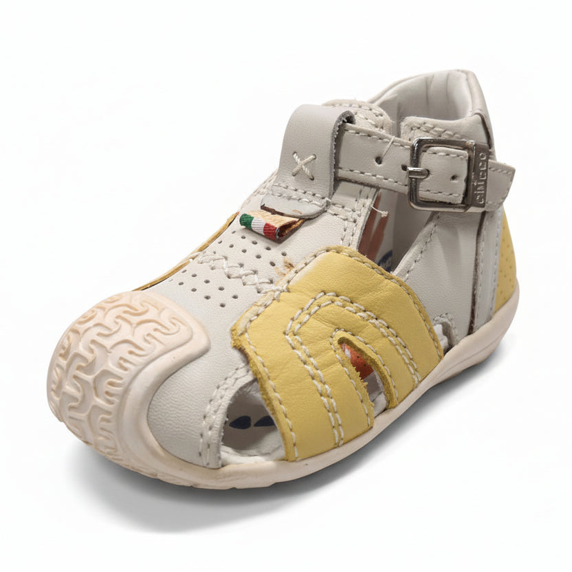 Scarpe a gabbia Bambino, Chicco, Vera Pelle, Grigio e Giallo, 39443, Fibbia