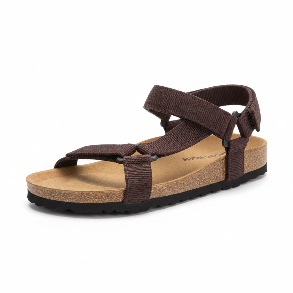Sandali Mauri Moda Marrone Testa di Moro, Uomo, Chiusura Multi Strappo, Vera Pelle Nabuk