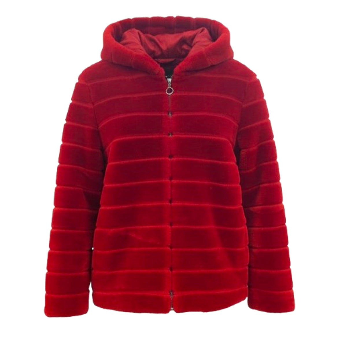 Pelliccia Ecologica Rossa da Donna Taglia Unica, Zip, Natale