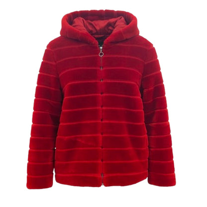 Pelliccia Ecologica Rossa da Donna Taglia Unica, Zip, Natale