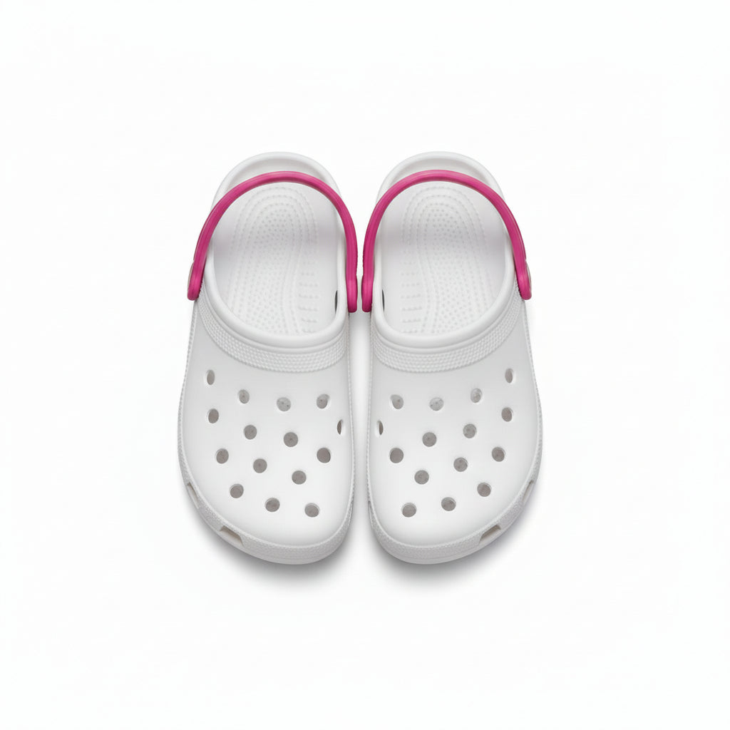 Ciabatte forate, stile Crocs, De@de, in gomma, Bianco e Fucsia