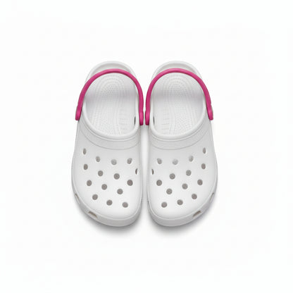 Ciabatte forate, stile Crocs, De@de, in gomma, Bianco e Fucsia