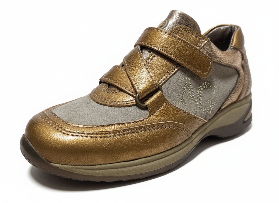 Sneakers NeroGiardini Beige e Bronzo con strappo - 26