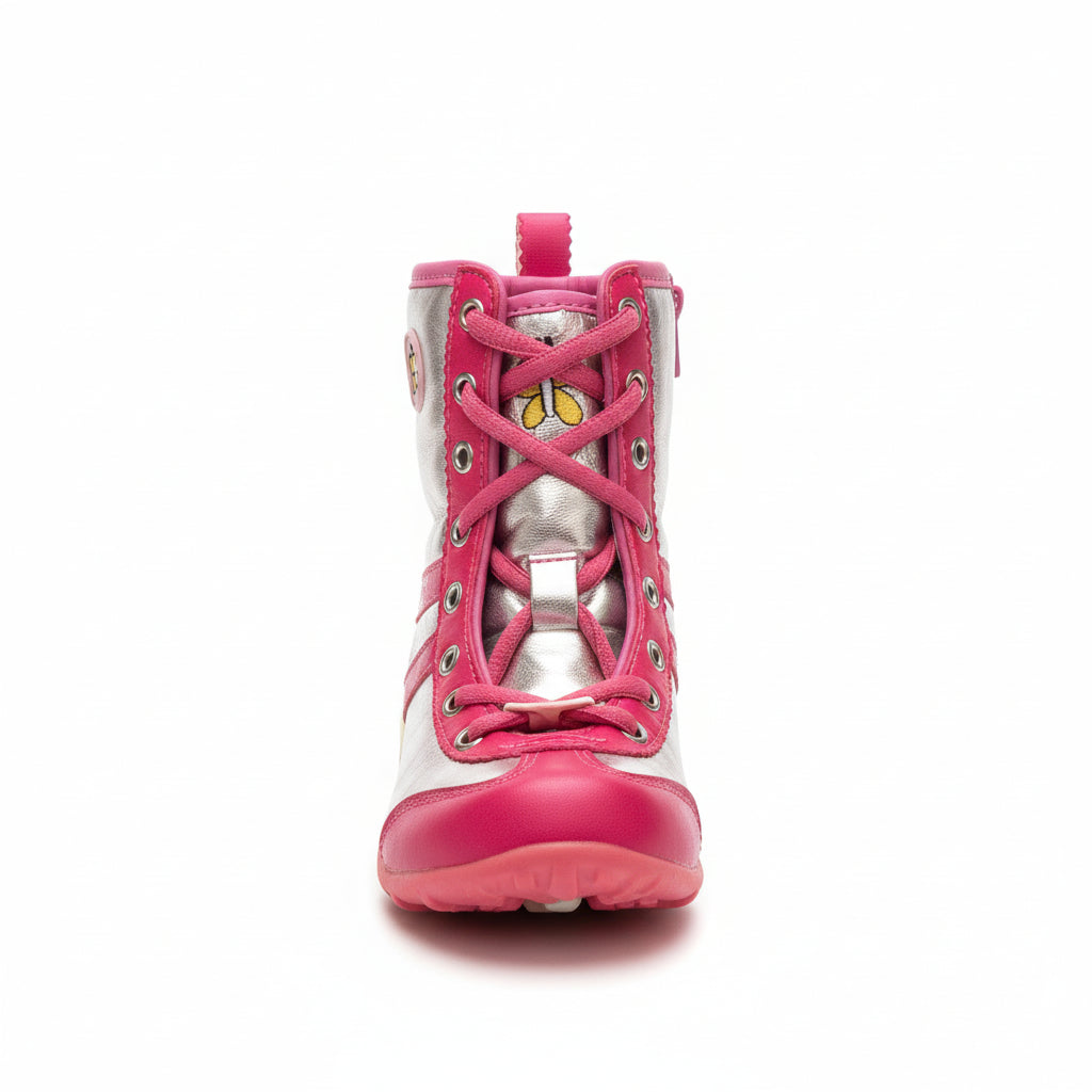 Stivaletti da Bambina, Lulù, Vera Pelle, Fucsia, Rosa Argento Laminato