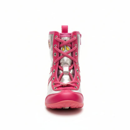 Stivaletti da Bambina, Lulù, Vera Pelle, Fucsia, Rosa Argento Laminato