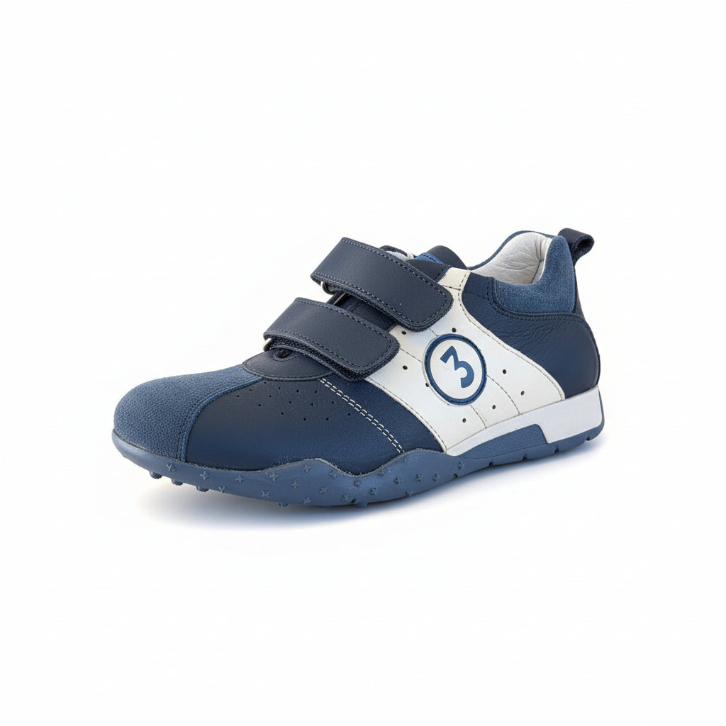 Sneakers Bambino, Okeep, 8064, Vera Pelle Vitello, Blu Denim, 34 IT