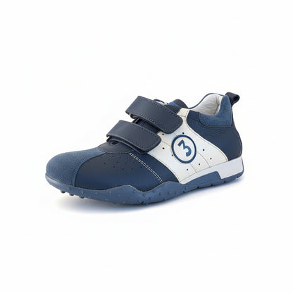 Sneakers Bambino, Okeep, 8064, Vera Pelle Vitello, Blu Denim, 34 IT