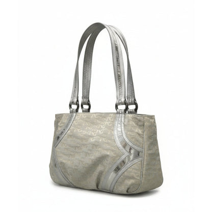 Borsa a spalla Nero Giardini, Platino Monogram Cangiante con dettagli e manici Argento Specchiato