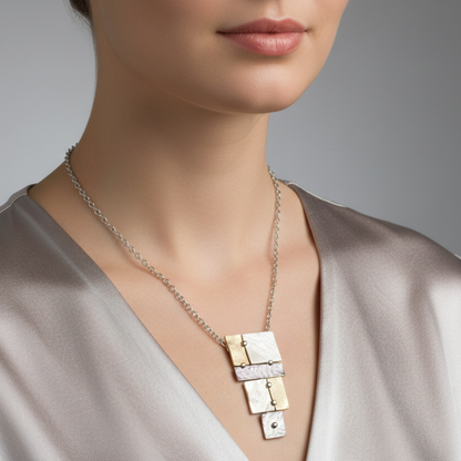 Flama Collana Donna con Pendente Geometrico, Acciaio Inox Anallergico, Argento e Oro