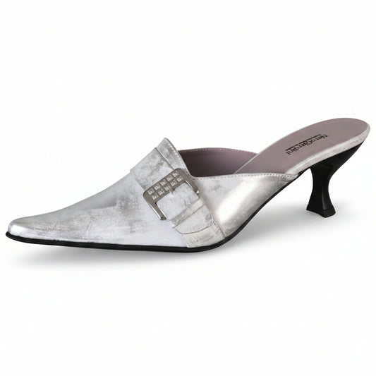 Sabot Donna Nero Giardini in Vera Pelle – Argento