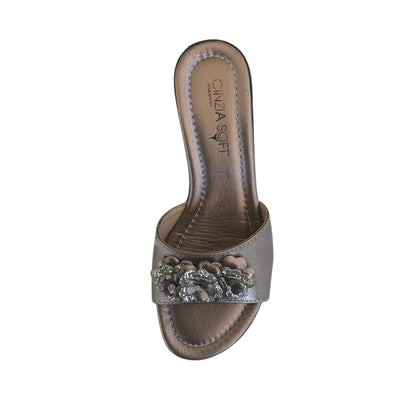 Ciabatte Eleganti Cinzia Soft Donna Bronzo Vera Pelle con fiori 3D glitter Argento