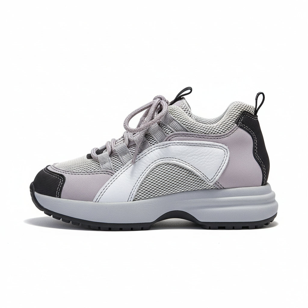 Sneakers Bambini Walk Safari, Vera Pelle, Tela, Grigio