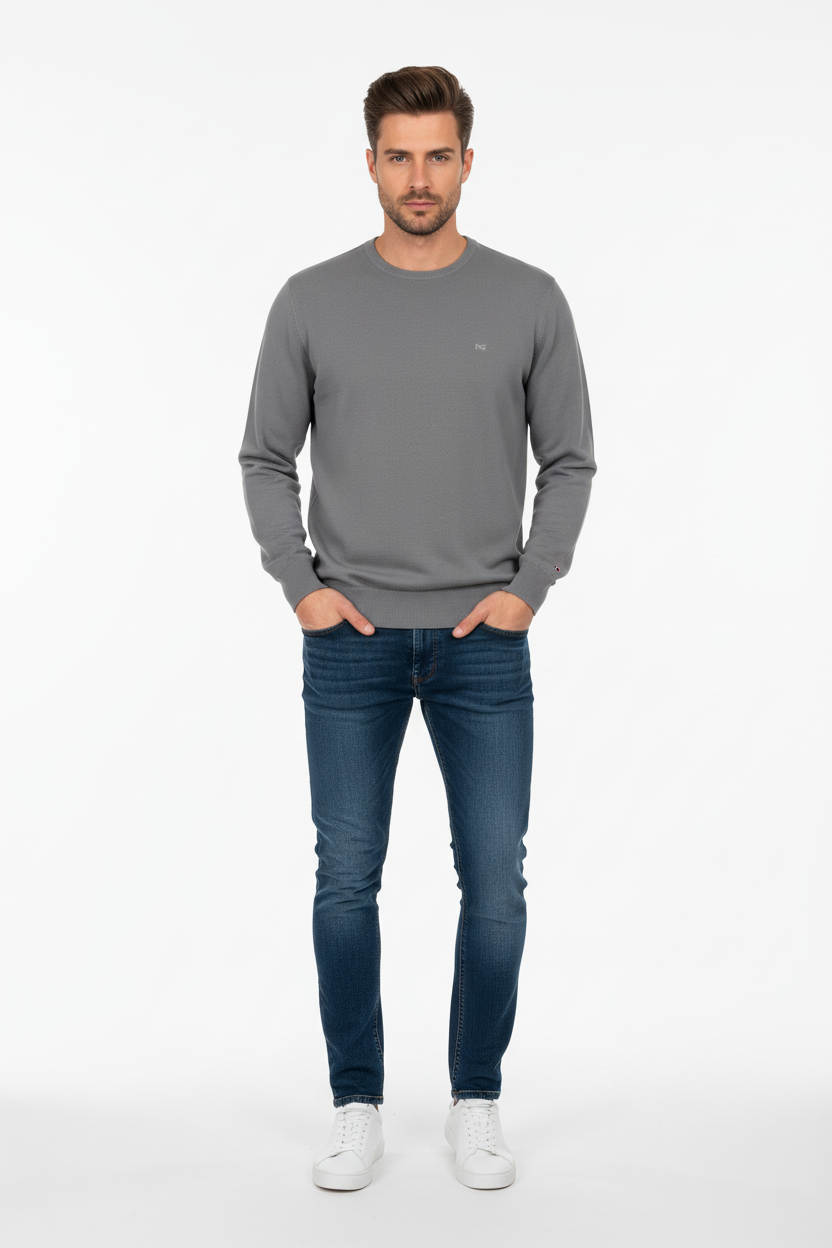 Maglia Uomo Nero Giardini, Grigio Fumo, Cotone, 48 IT, Girocollo