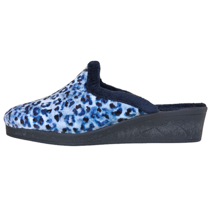 Cinzia Soft, IEA83019, Ciabatte Pantofole Azzurro Blu Velour Animalier Leopardato, Comfort