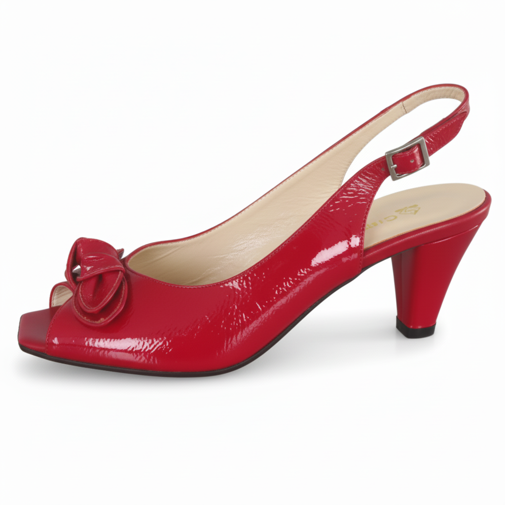 Sandali Cinzia Valle, Vera Pelle Naplak Rosso, fiocco, Open Toe, 37 IT
