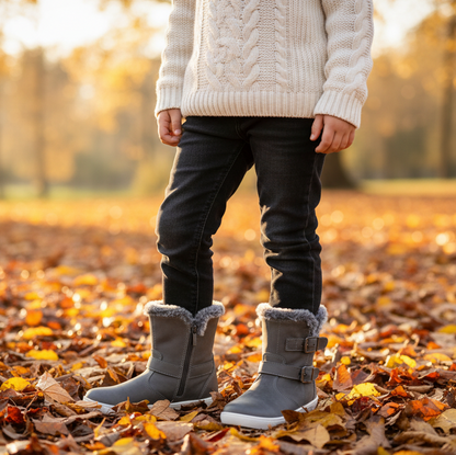 Stivali Chukka Bambina, NeroGiardini, Vera Pelle, con Bordo in Pelliccia e Zip, Comfort e Calore per Inverno, Grigio Antracite