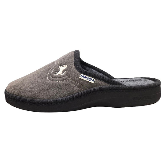 Pantofole Uomo in Velour, EMANUELA, Ciabatte Calde Grigie, Lana Cotta, 1109