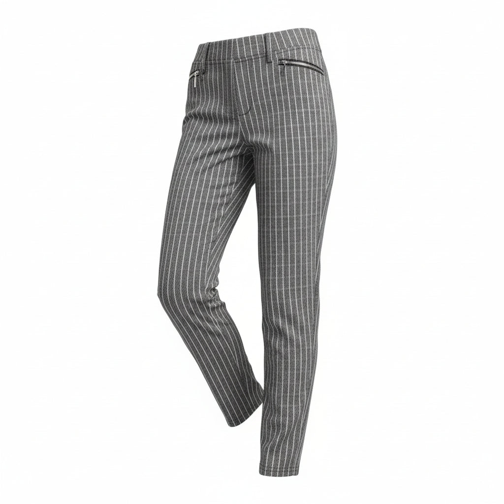 Pantaloni a righe elasticizzati, Gladys, morbidi, aderenti, con tasche decorative, Taglia S/M