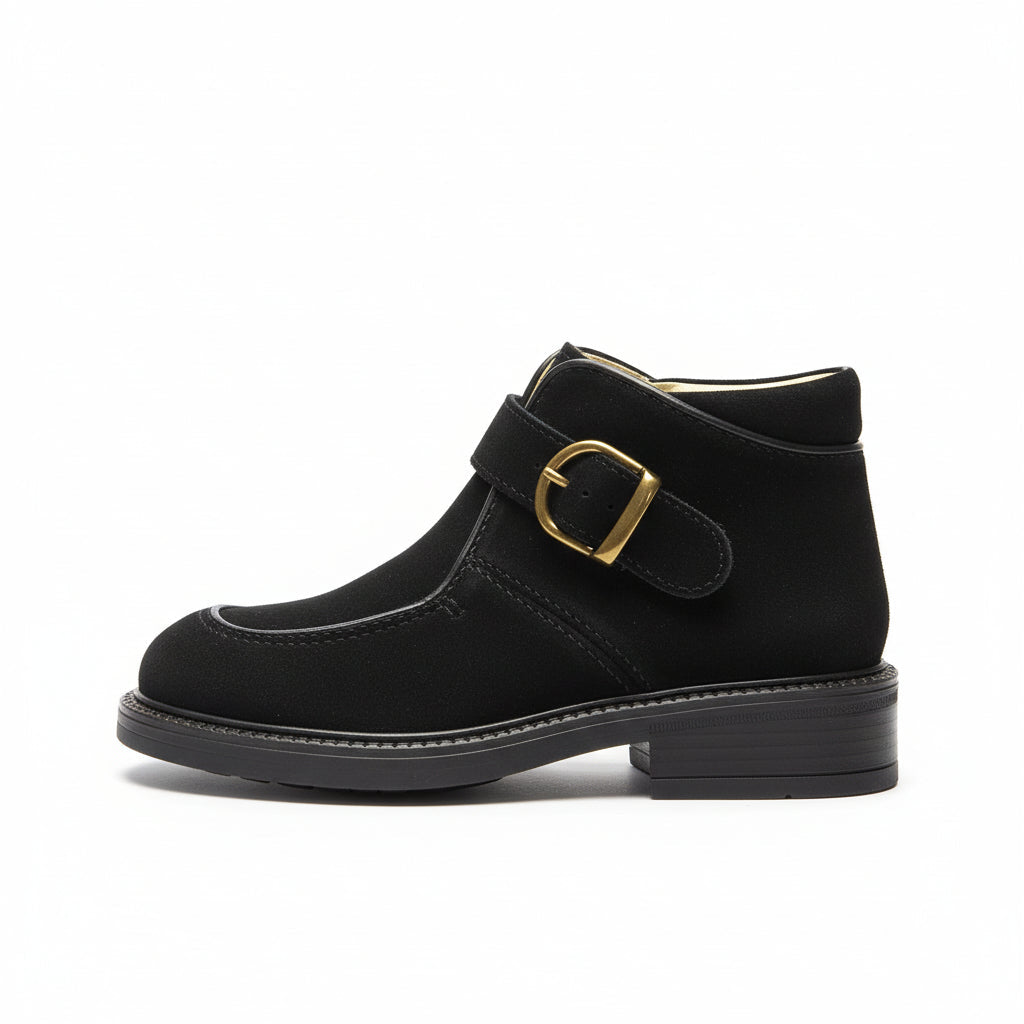 Scarponcino Bambini, Piergentili, Vera Pelle Crosta, Nero, Fibbia Oro