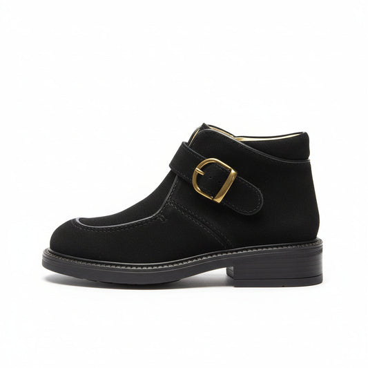 Scarponcino Bambini, Piergentili, Vera Pelle Crosta, Nero, Fibbia Oro