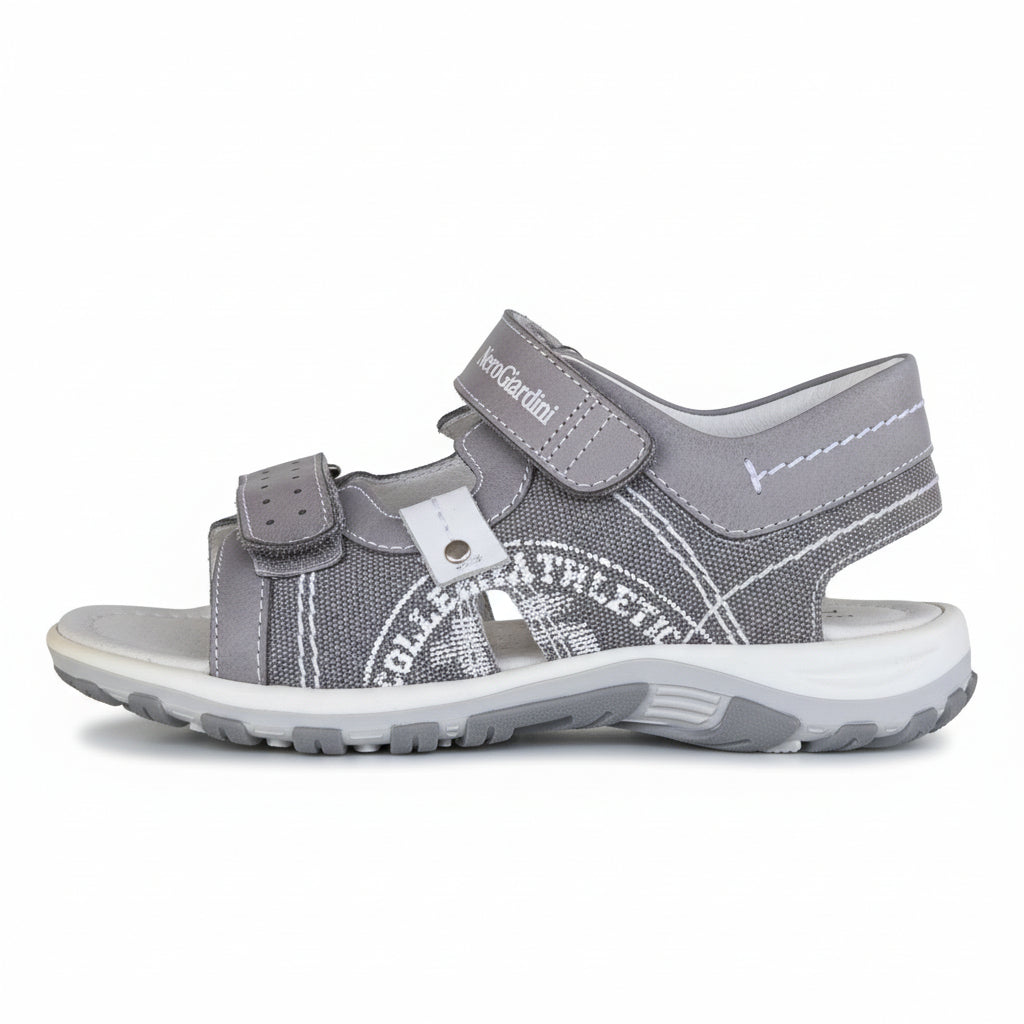 Sandali Bambino Nero Giardini Junior in Vera Pelle e Tela – Grigio e Bianco Taglia 30
