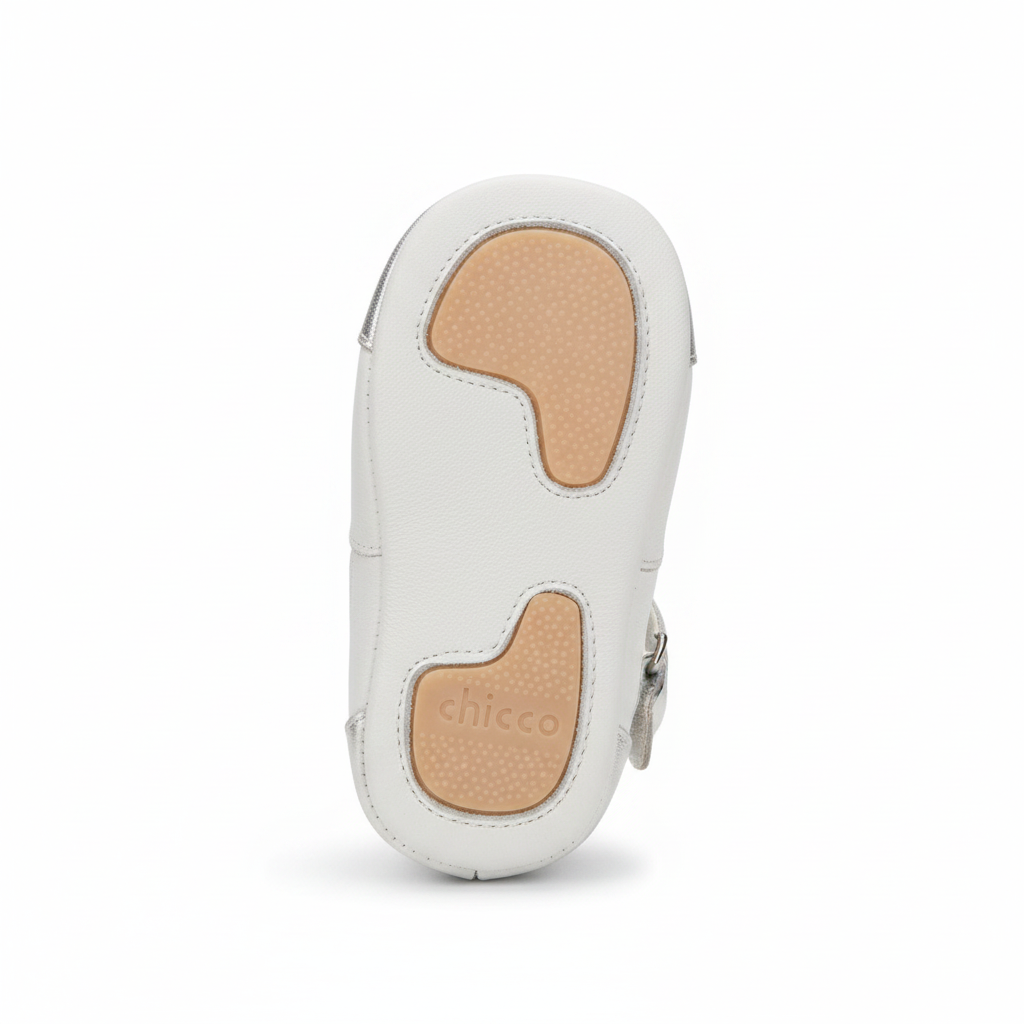 Ballerine Bambina Chicco Pelle Bianco Argento Fiocco Strappo, 18