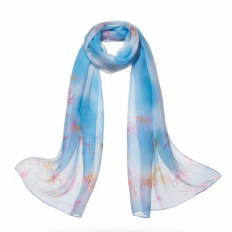 Foulard Coveri Collection Sciarpa Leggera Celeste cielo con stampa floreale