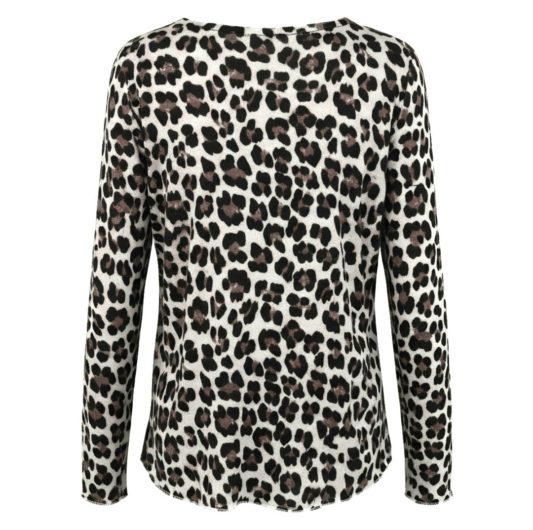 Maglia Donna Leopardata FLORA, Maniche Lunghe, Motivo Animalier, Bianco - TAGLIA UNICA
