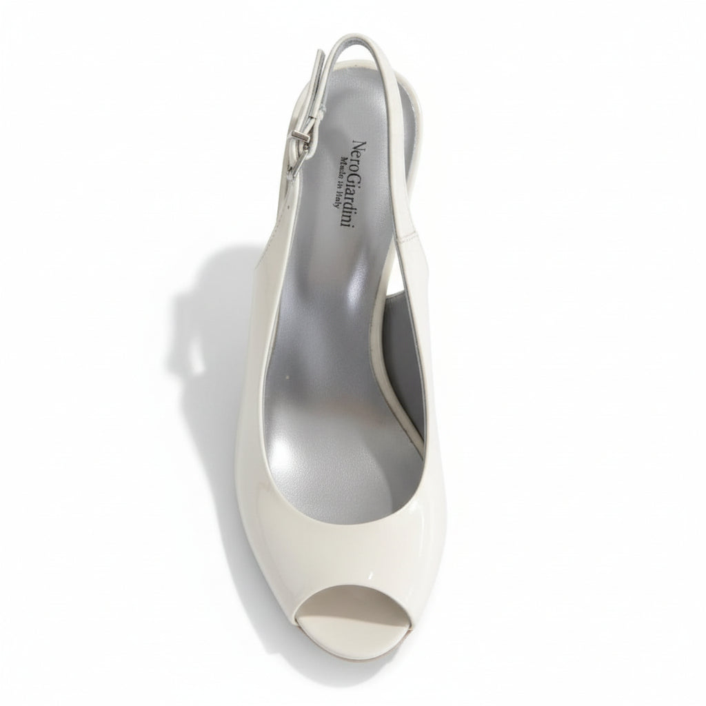 Sandali con zeppa, Nero Giardini, Bianco, Open Toe Vera Pelle, Vernice, 37 IT
