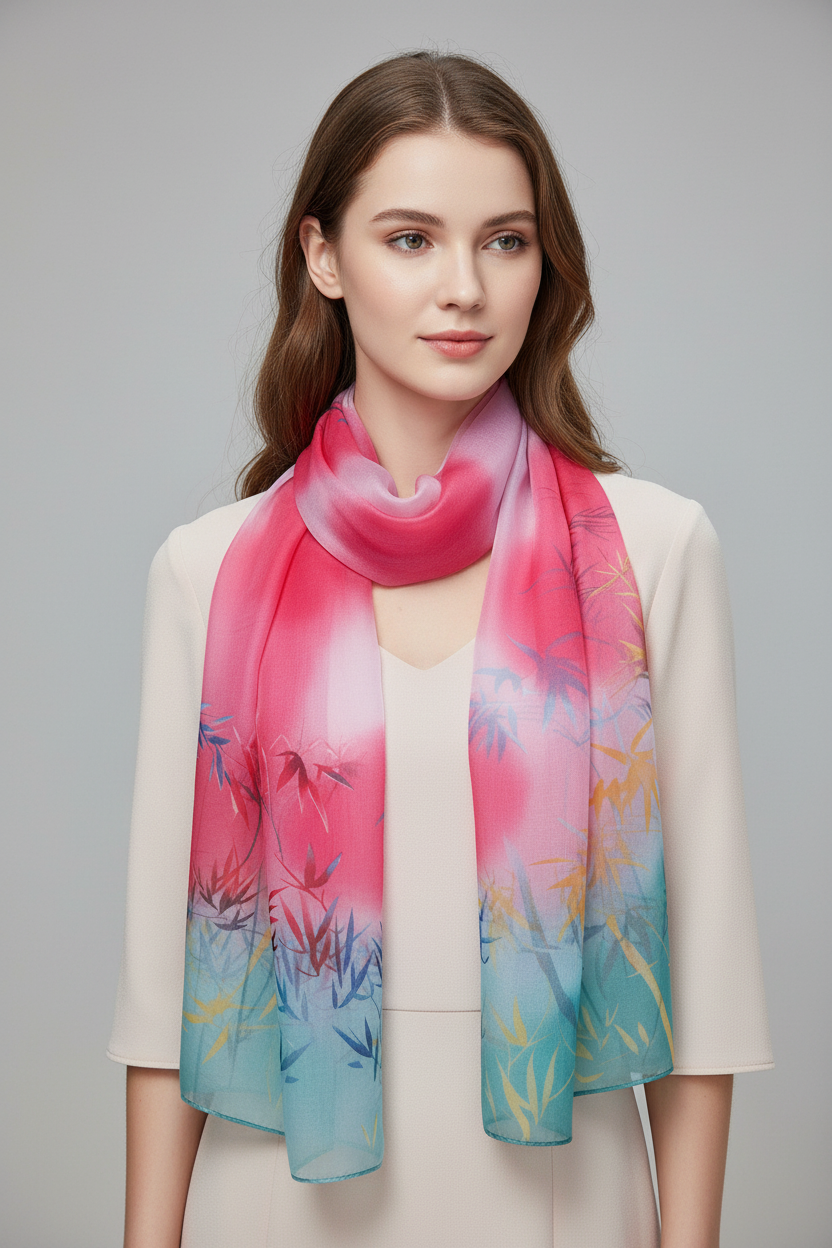 Foulard Enrico Coveri Fucsia, Verde Acqua, Stampa Floreale