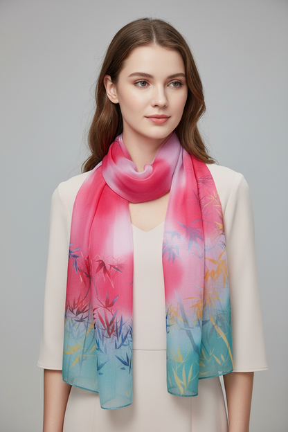 Foulard Enrico Coveri Fucsia, Verde Acqua, Stampa Floreale