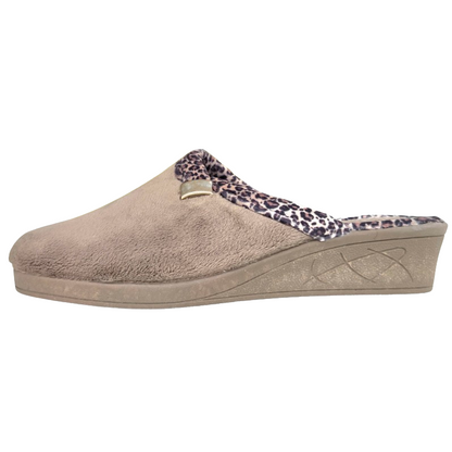 Cinzia Soft, IEA3506, Ciabatte Pantofole Donna in Velour Beige con Bordo Leopardato, Comfort