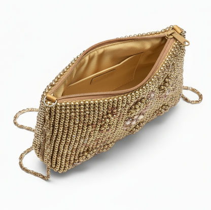 Pochette oro Albertario, rete di perline metalliche, Minibag