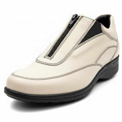 Sneakers Donna, Freemod, con Zip ed Elastici, Vera Pelle Avorio