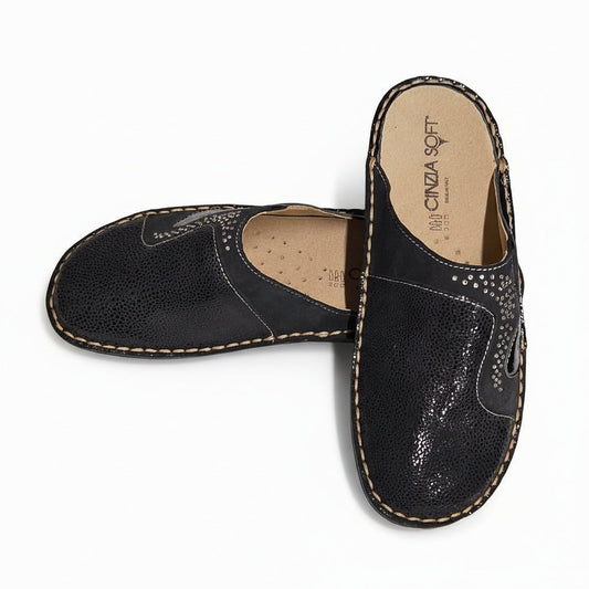 Cinzia Soft Pantofole Ciabatte Donna con Strass, Blu Navy, Vera Pelle, IM24088SD