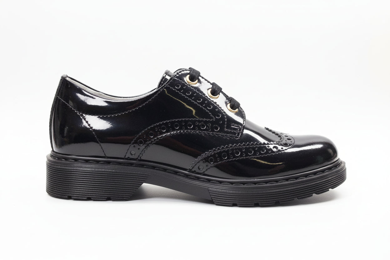 Scarpa inglesina da bambina Nero Giardini A528231F Diamond Nero, Vera Pelle Lucida