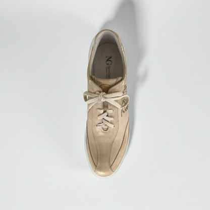 Sneakers donna NeroGiardini 00602 zeppa  beige sabbia laminato oro - 38 (EU)
