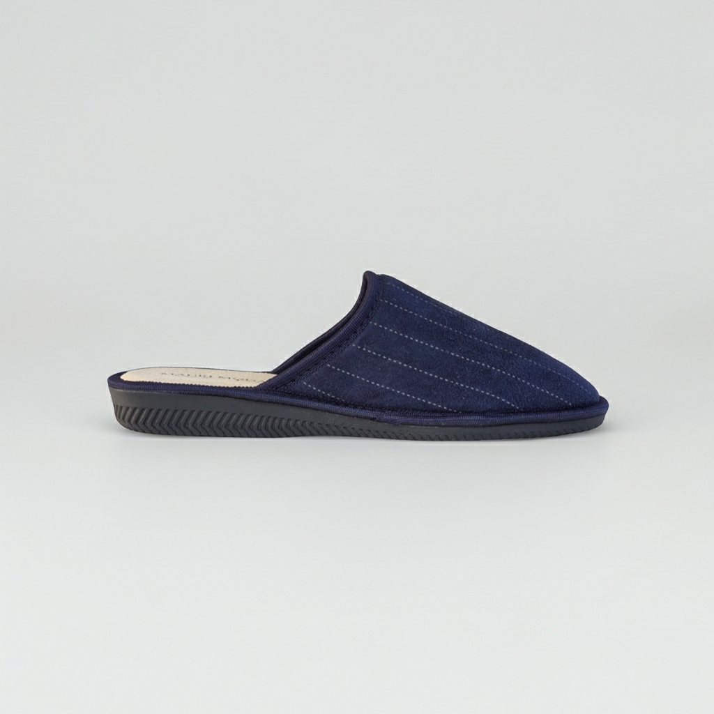 Mauri Moda, Ciabatte Pantofole Uomo in Velour, Felpato Lana, Soletta Vera Pelle Morbida, Blu, Suola Antiscivolo