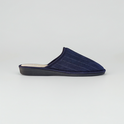 Mauri Moda, Ciabatte Pantofole Uomo in Velour, Felpato Lana, Soletta Vera Pelle Morbida, Blu, Suola Antiscivolo