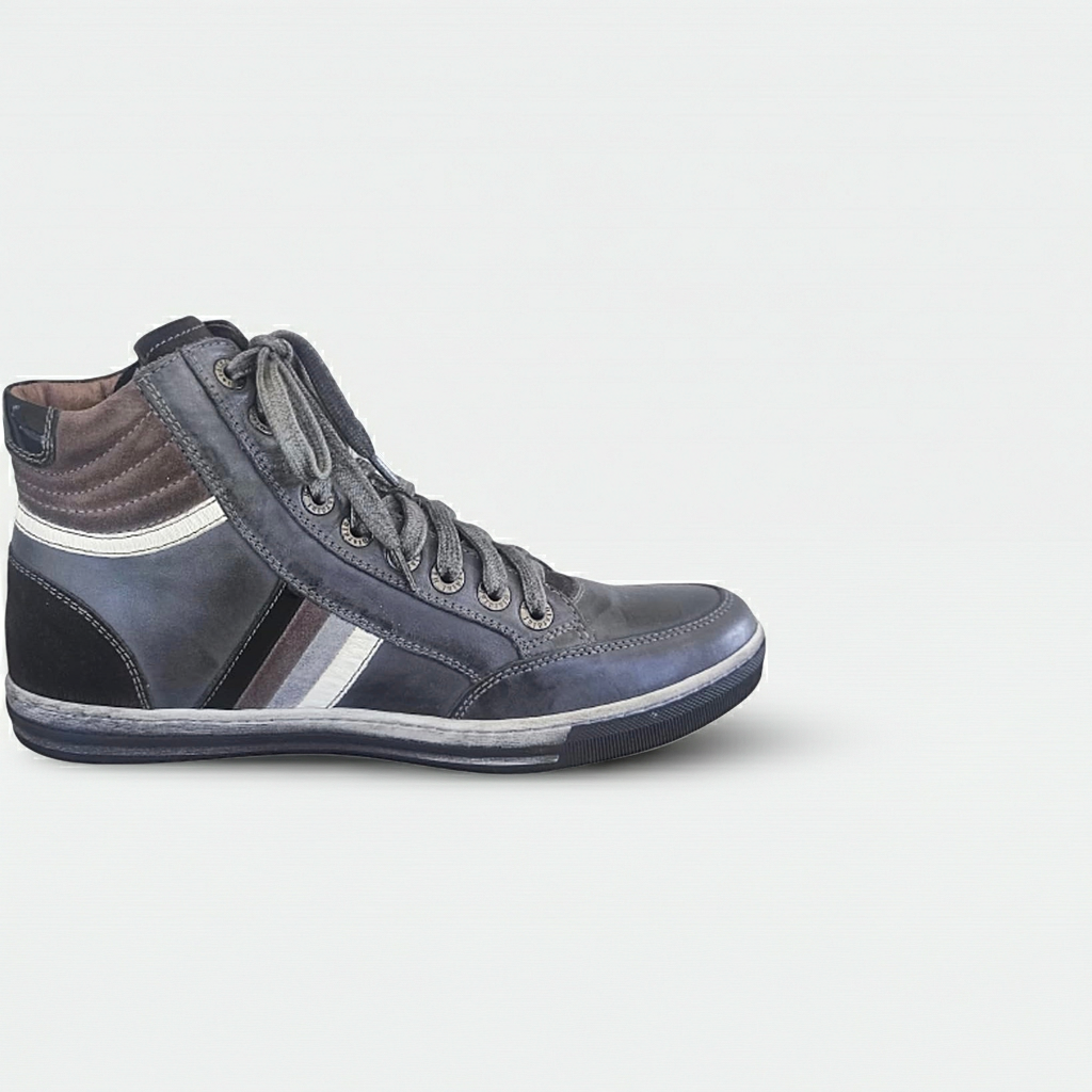 Sneaker alla caviglia NeroGiardini A106480D con Lacci e Zip Laterale, Vera Pelle Antracite