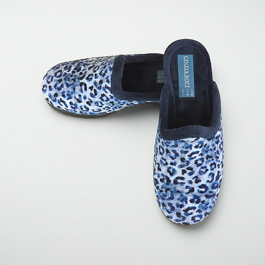 Cinzia Soft, IEA83019, Ciabatte Pantofole Azzurro Blu Velour Animalier Leopardato, Comfort