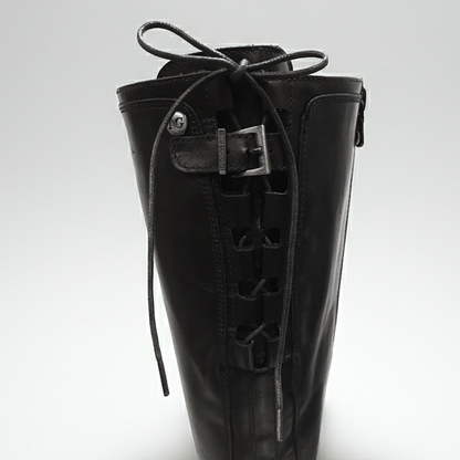 Stivali Donna NeroGiardini 00205 Vera Pelle, Cerniera zip e Lacci - Colore Nero