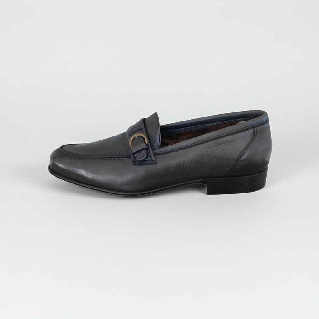 Mocassini Uomo Enzo del Lago 086 Pelle Nero con Fibbia Fondo Cuoio