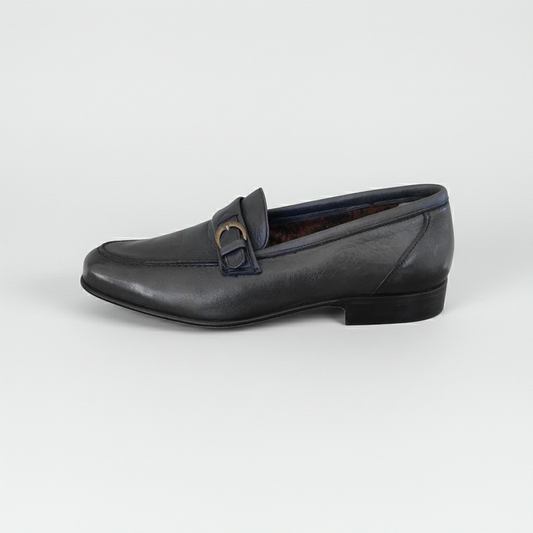 Mocassini Uomo Enzo del Lago 086 Pelle Nero con Fibbia Fondo Cuoio