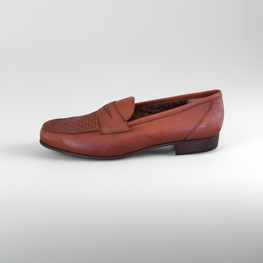 Mocassini Uomo Enzo del Lago Vera Pelle Nappa Marrone Fondo Cuoio - 45 EU