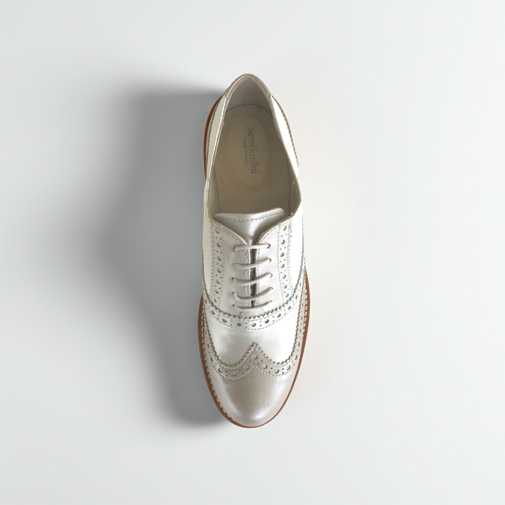 Scarpe Inglesine Donna NeroGiardini P717071D Vera Pelle Bianco Moonlight Savana Perlato - 35 EU