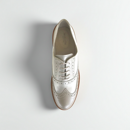 Scarpe Inglesine Donna NeroGiardini P717071D Vera Pelle Bianco Moonlight Savana Perlato - 35 EU